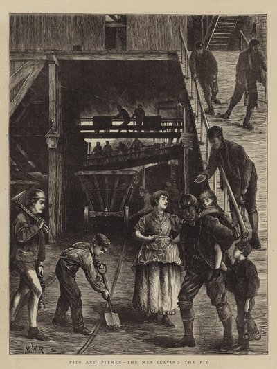 Mijnschachten en mijnwerkers, de mannen verlaten de mijn door Matthew White Ridley